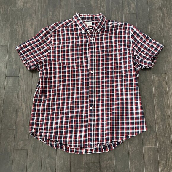 Next Red, White & Blue Check XXL Men's Short-Sleeve Shirt  100% Cotton - Picture 8 of 10